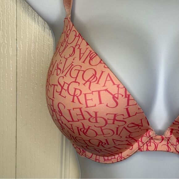 Victoria's Secret Logo Pink Push-up Bra Size 34DDD - Picture 3 of 12